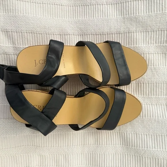 J. Crew | NEW IN BOX Black Leather Wedge Sandals Size 8 - Picture 9 of 9